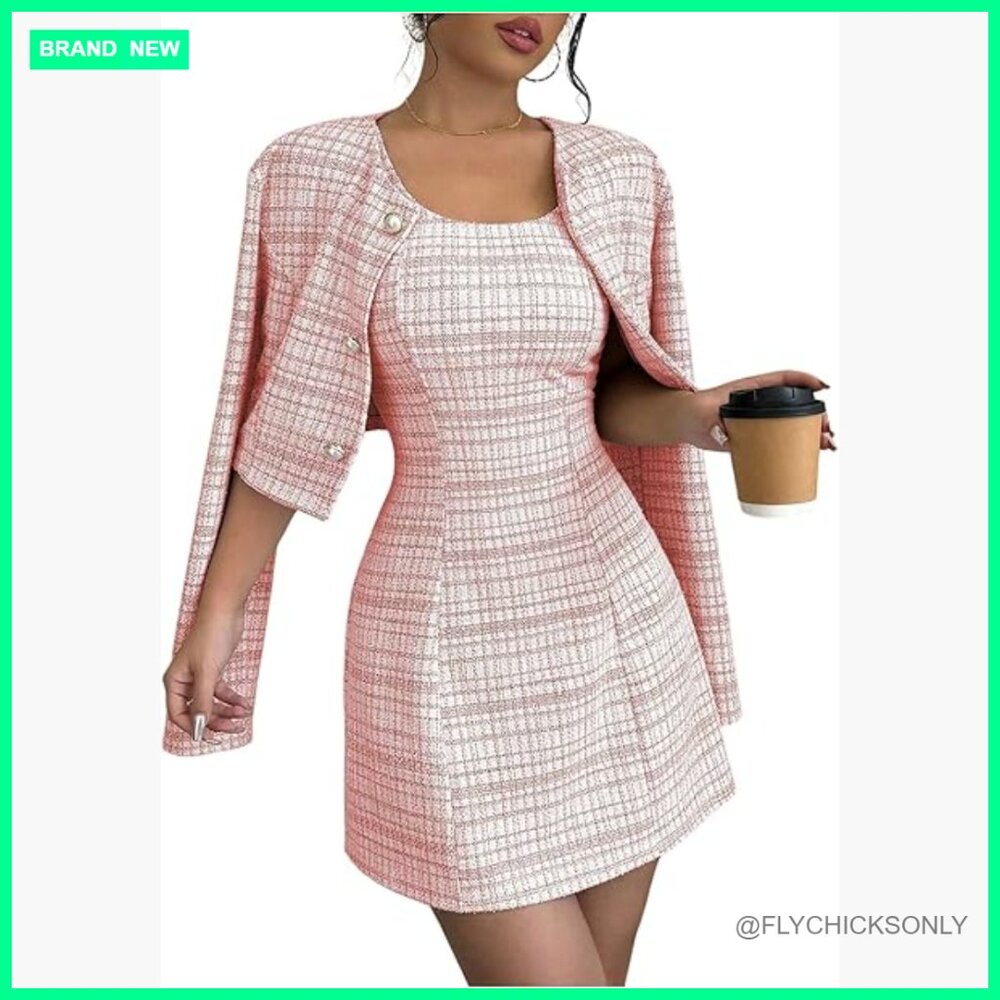 Polyester Plaid Cropped Jacket And Sleeveless Min… - image 1